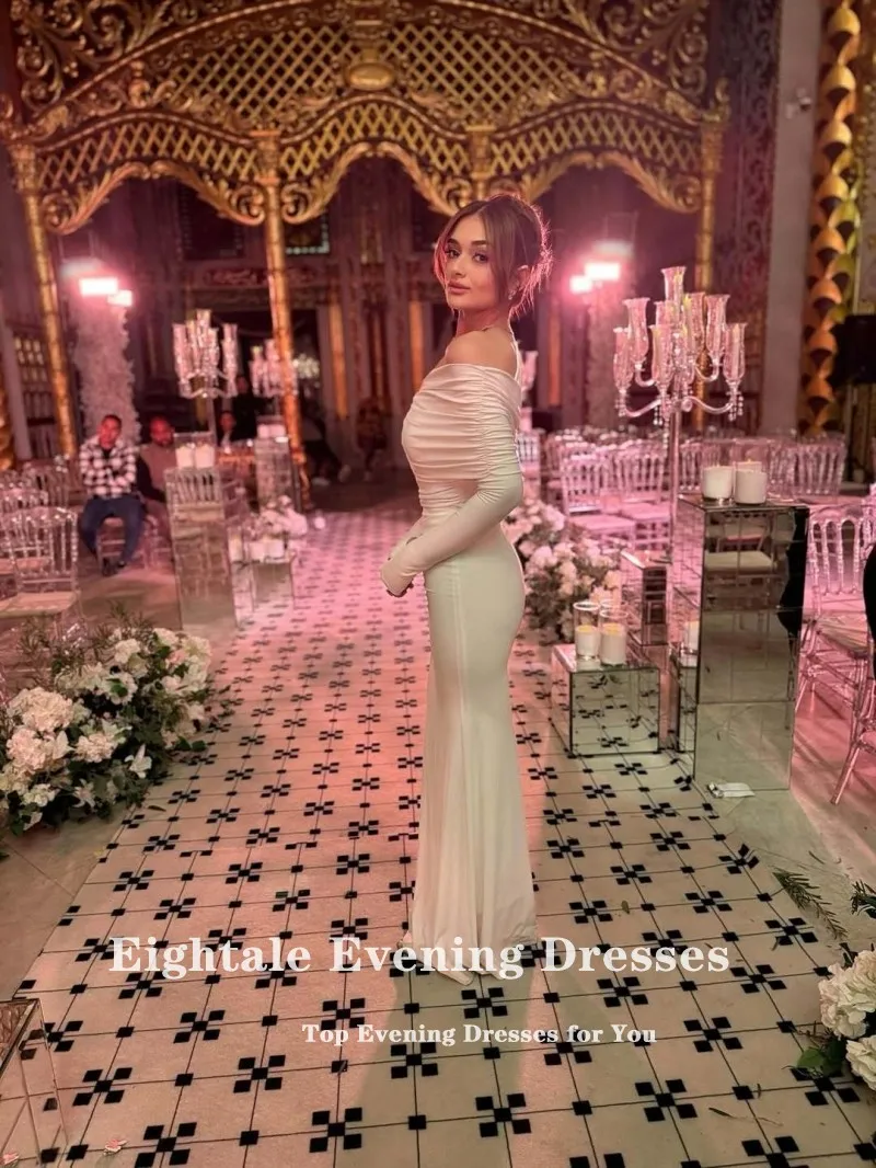 Vestido de noche árabe de Eightale, vestido de fiesta personalizado plisado de satén elástico, vestido de fiesta de sirena con un hombro, bata de velada