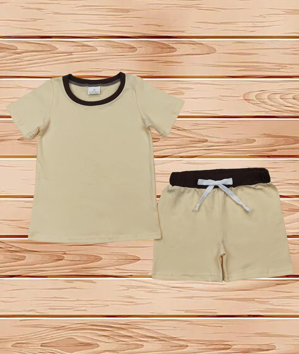 

4.8 Wholesale Western Boutique children clothing Baby Boys Ivory Shirt Top Cotton Shorts Clothes Sets