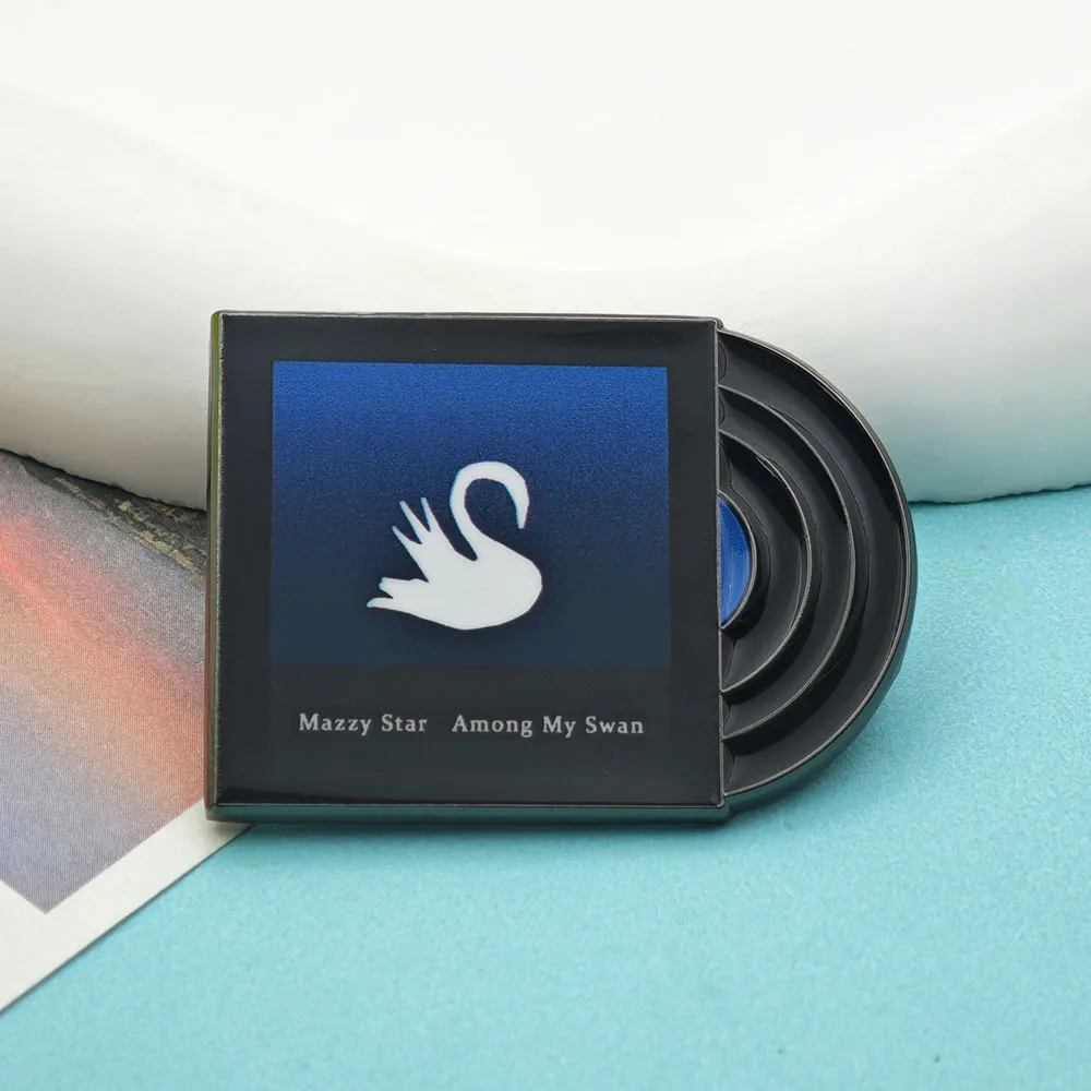 Mazzy Star Among My Swan Brooch Dream Pop Band Vinyl Album Lapel Pin White Swan Metal Badge Music Periphery Fans Jewelry Gift