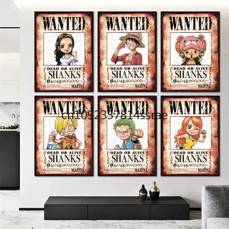 

Anime One Piece The Latest Four Emperors'Reward Wanted Order Pirates Collection Retro Poster Canvas Wall Decorative Sticke Gift