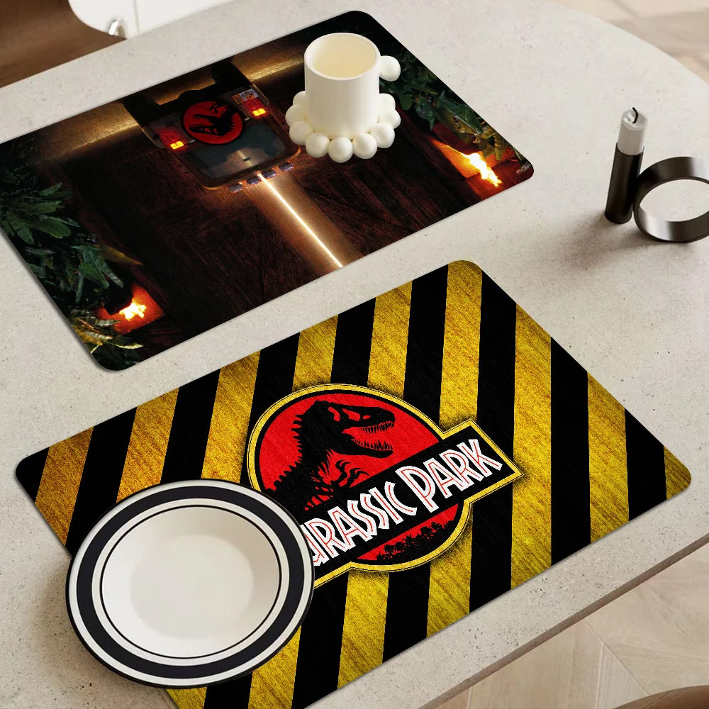 Dinosaur Cartoon Jurassic Park Kitchen Draining Mat Non-slip Drain Dish Mats Coffee Pad Heat Resistant Placemat Dustproof Pads