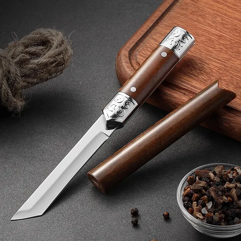 

New Fixed Blade Knife Straight Knife wood handle with case Multi-functional Fruit Knife Sharp Hand Knives Portable Outdoor Knife