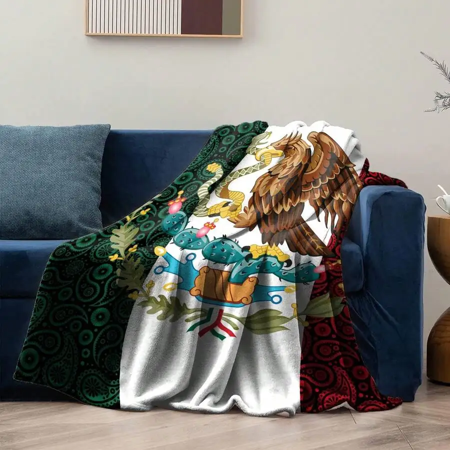 Customize Mexico Paisley Flag Fleece Blanket Throws,Super Soft Cozy Warm Blanket For Couch Chair Bed Sofa Office,50