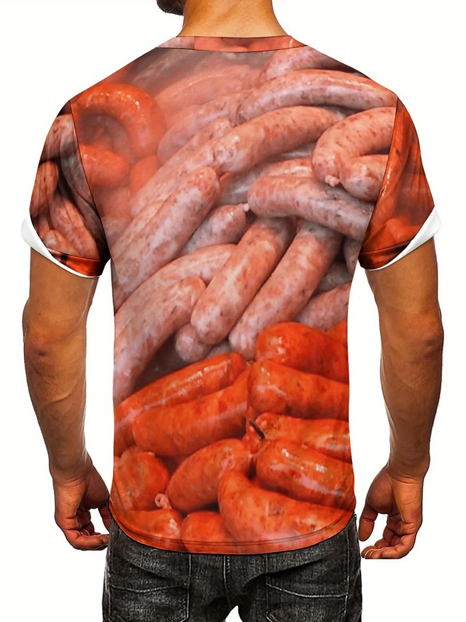 

Men'S Plus Size Gothic-Inspired Sausage 3D Print T-Shirt - Loose Fit, Breathable Comfort Fabric, Perfect for Parties