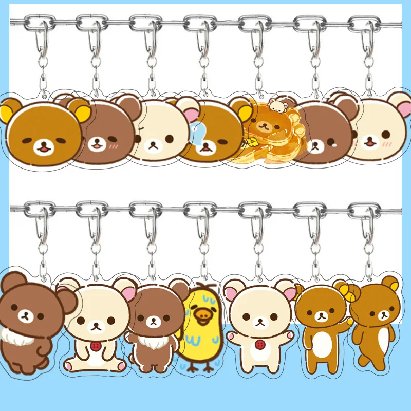 Cute Rilakkuma Kiiroitori Brown Bear Anime Peripheral Acrylic Q Version Keychain Pendant Accessories Friends Girl Gift Key Ring
