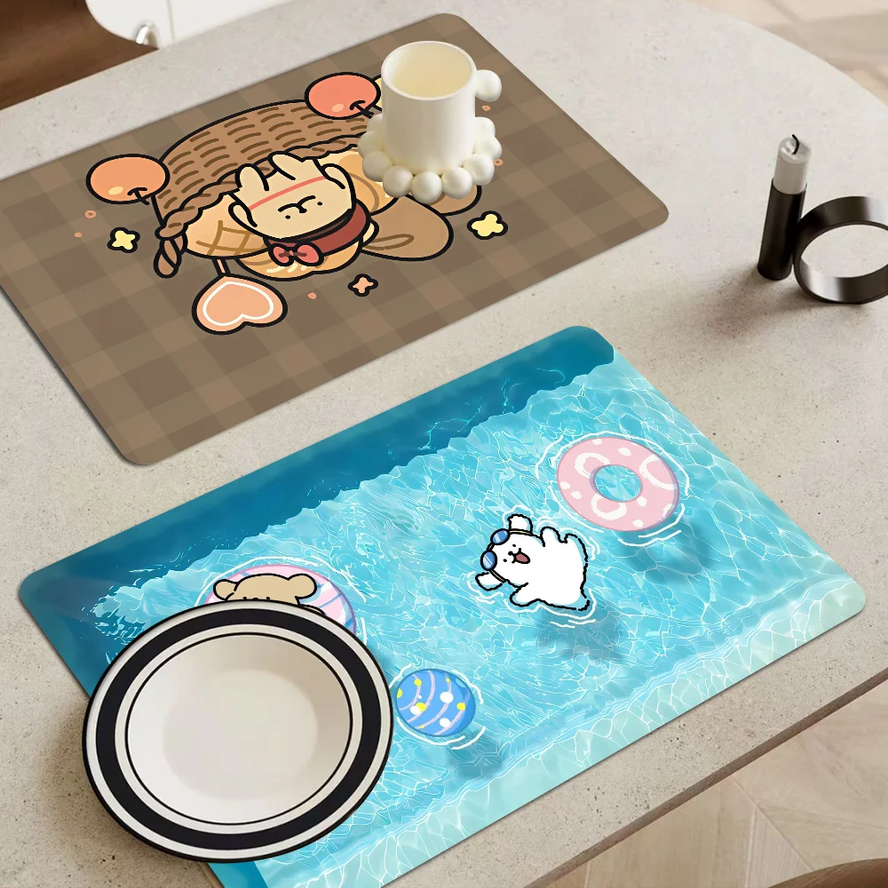 

Dog Absorbent Drain Mat Countertop Dry Mats Printed Coffee Machine Draining Pad Kitchen Table Tableware Placemats