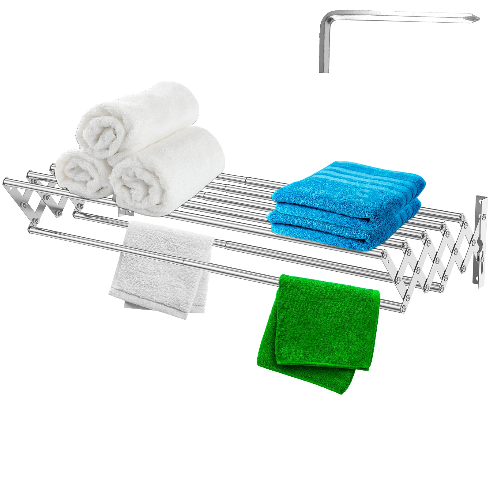 Wall Mounted Clothes Drying Rack Stainless Steel Accordion Retractable Drying Rack Towel Clothes Horse For Balcony Bathroom