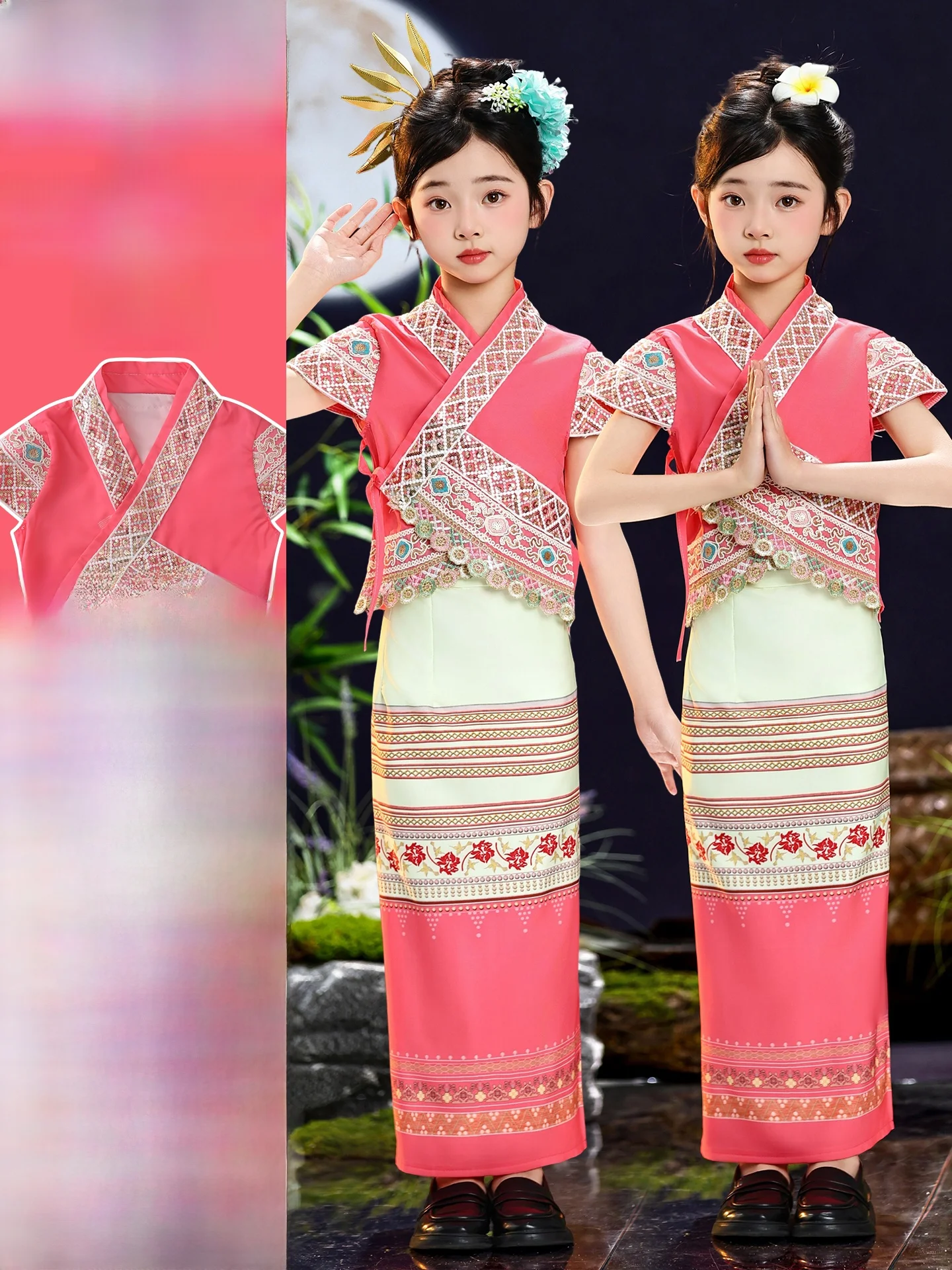 

Taian Ethnic Girls' Skirt Children's Dance Performance Costume New Sle Dai Minori Water-Sprang Festival Dr