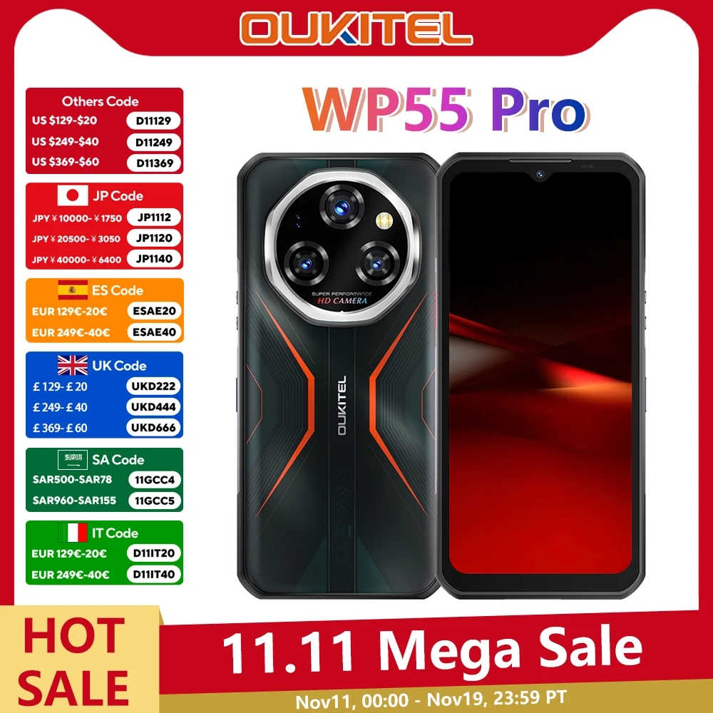 ?Marque +? Smartphone robuste Oukitel WP55 Pro 5G 48 Go (16 + 32) + 512 Go 11000 mAh 33 W 108 MP 6,6