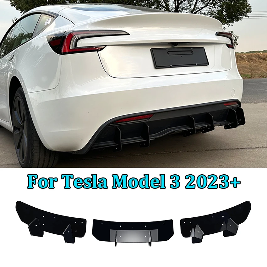 

For Tesla Model 3 2023+ Rear Bumper Lip Diffuser Spoiler Splitter Protector Body Kit Cover Guard Trim Splitters Cover Guard Trim