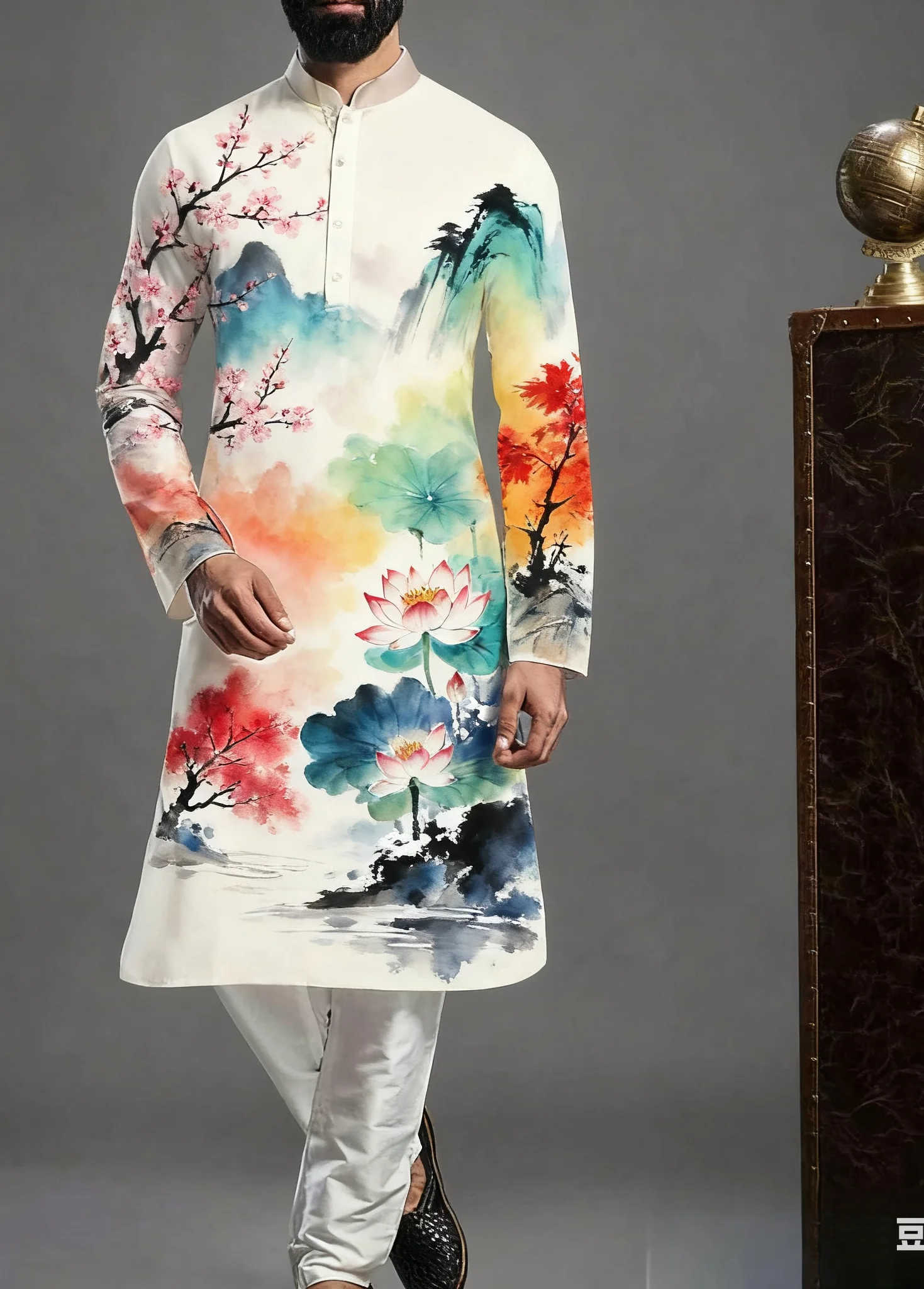 2026 Kurt men's digital print pattern kurta vardha fashionable casual fit regular robe suitable for all occasions.