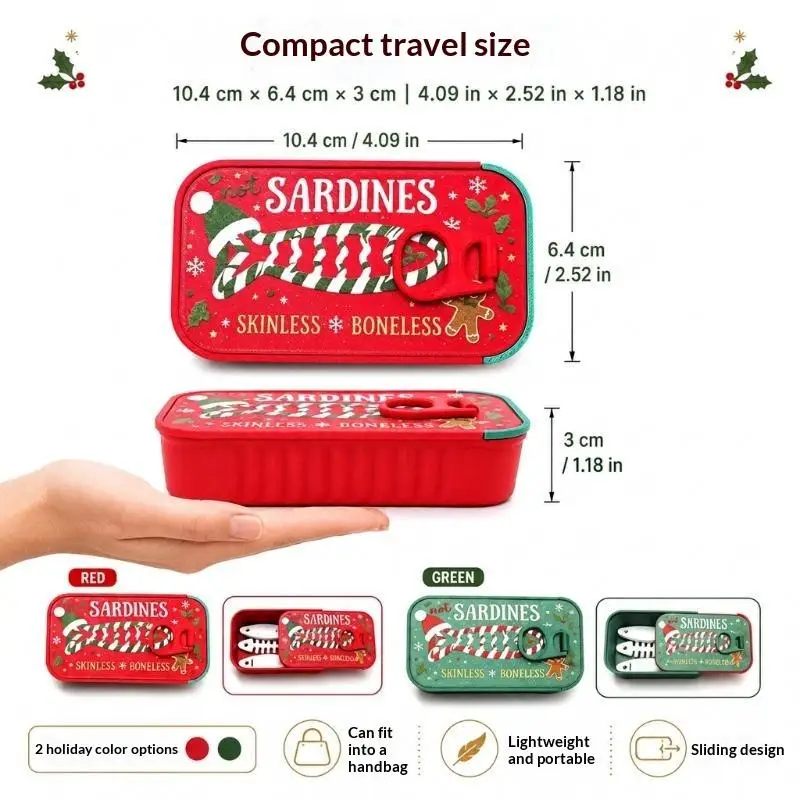 4 Stück Weihnachts-Sardinen-Schmuckbox, 3D-gedruckter Fischgräten-Einsatz, langlebiger, leichter Aufbewahrungsorganizer für Reise-Schmuckstücke und Ohrringe – Detail 5