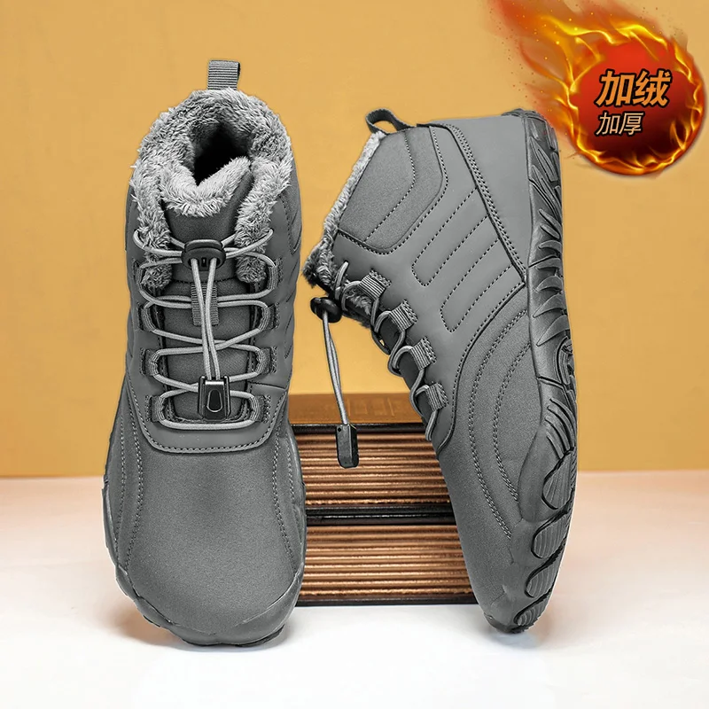 Botas de invierno para hombre y mujer, con forro polar cálido, puntera ancha, suela antideslizante, ideales para actividades al aire libre, senderismo en la nieve, diseño minimalista y cordones de fácil ajuste.