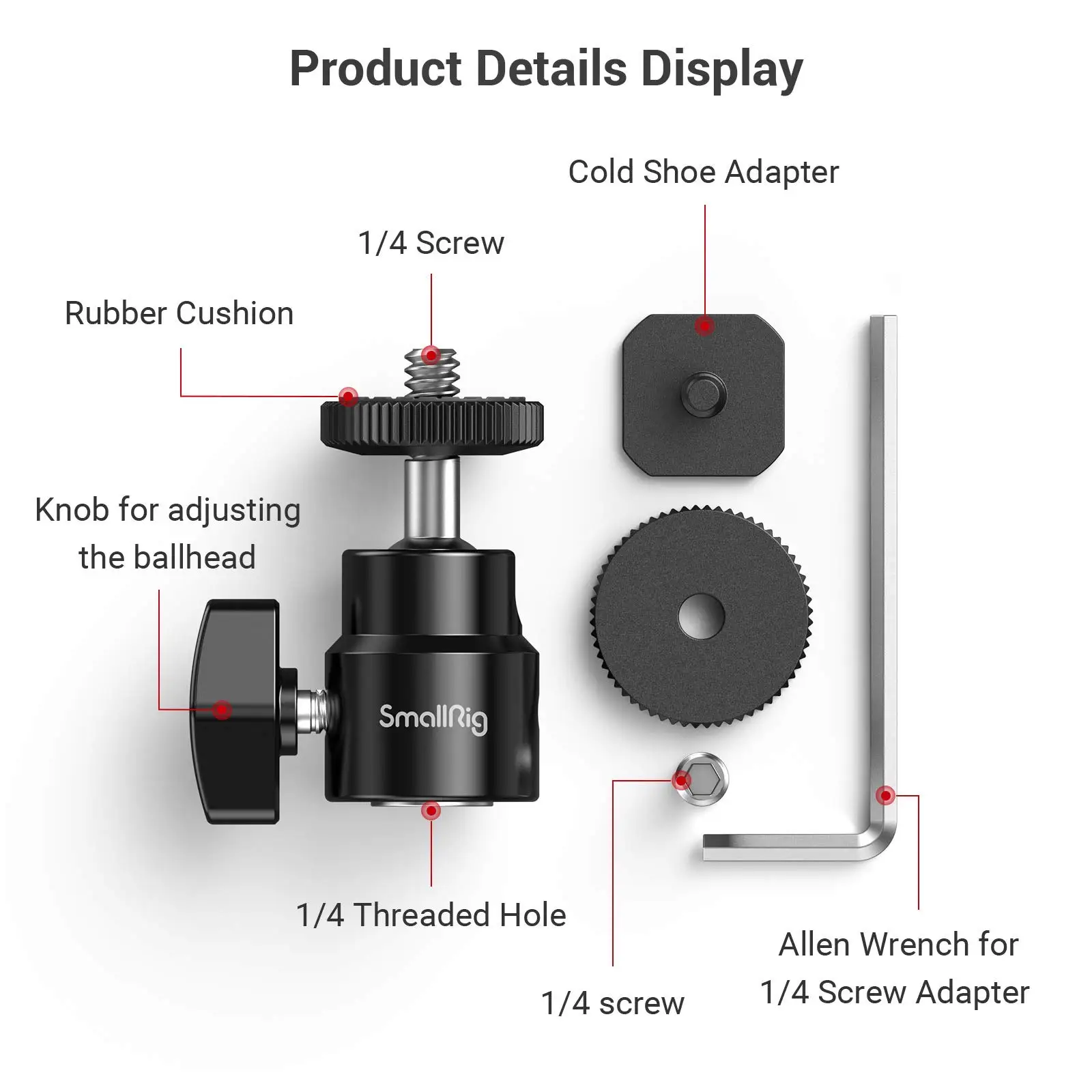 Горячий башмак SmallRig для камеры 1/4 дюйма с дополнительным винтом 1/4 дюйма для Canon, Nikon, Panasonnic, Fujifilm - 761