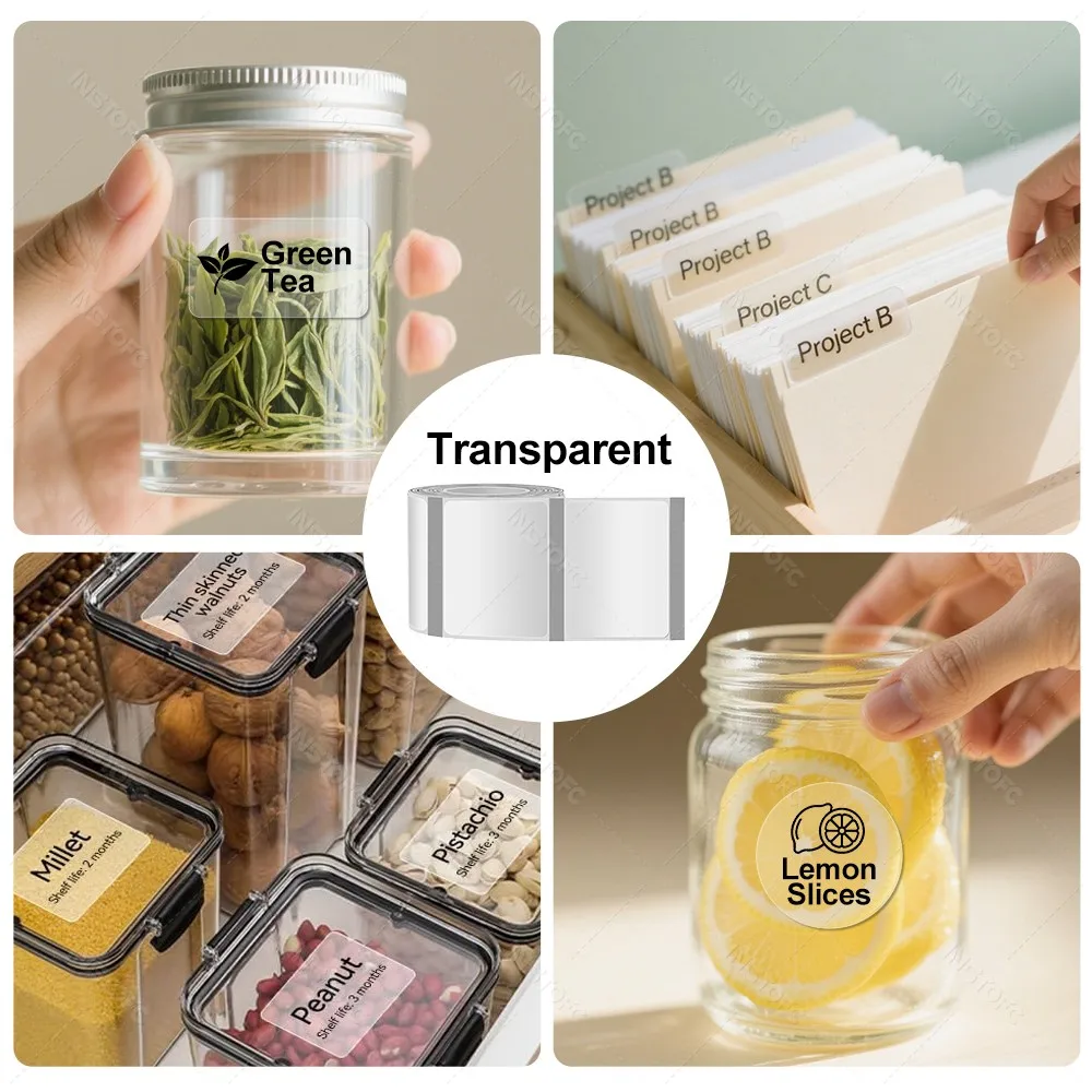 30-50mm White Rould Color Transparent Label Printer Thermal Adhesive Sticker Compatible for Marklife X2 P50 2inch Label Maker