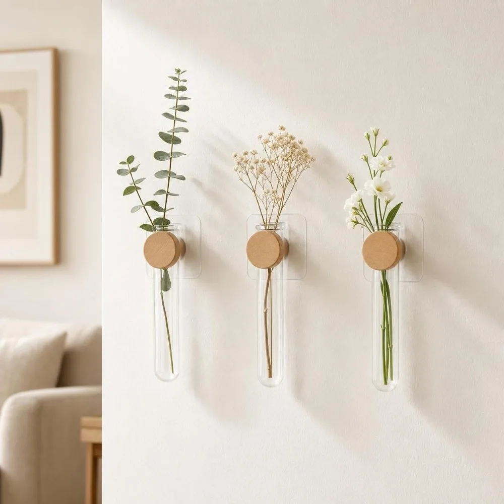 Wall Shelf Wooden Hydroponic Planter Shelf Vase Home Ornaments Wall Mounted Planter Retro Geometric Wall Decoration Home Decor