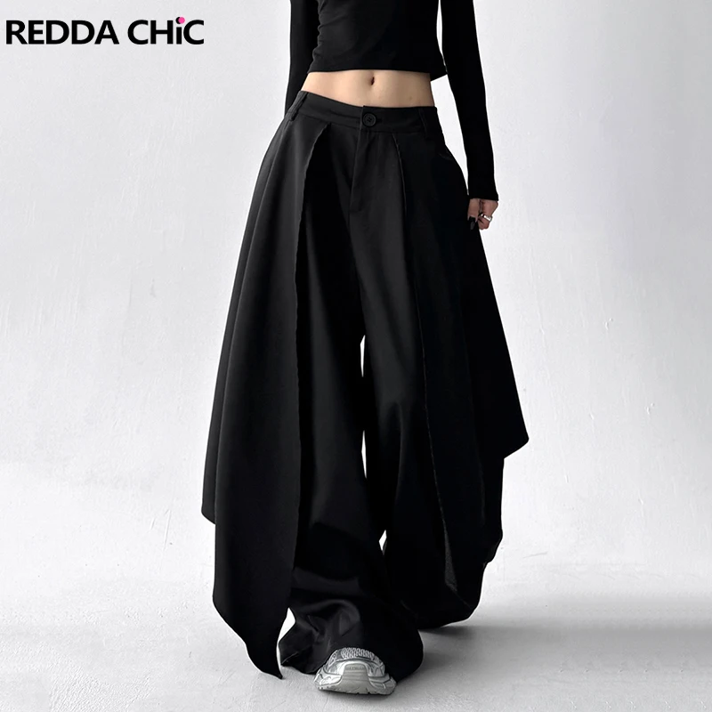 REDDACHiC Black Suit Pants with Side Drapes ICON Office Work Cleanfit Low Rise Wrap Skirt Black Trousers Casual Women Streetwear