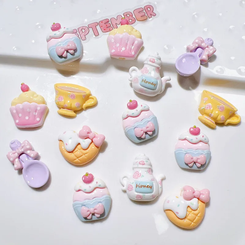 20Pcs Cartoon Teapot Cake Resin Jewelry Bracelet Hair Clip Crafts Accessories DIY Storage Box Pencil Case Water Cup Decor Patch