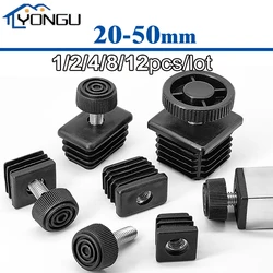 M8 Black Square / Round Plastic Pipe Plugs Adjustable Screw Foot Pad Furniture Leg Cover End Caps 20 22 25 28 30 32 35 40 50mm