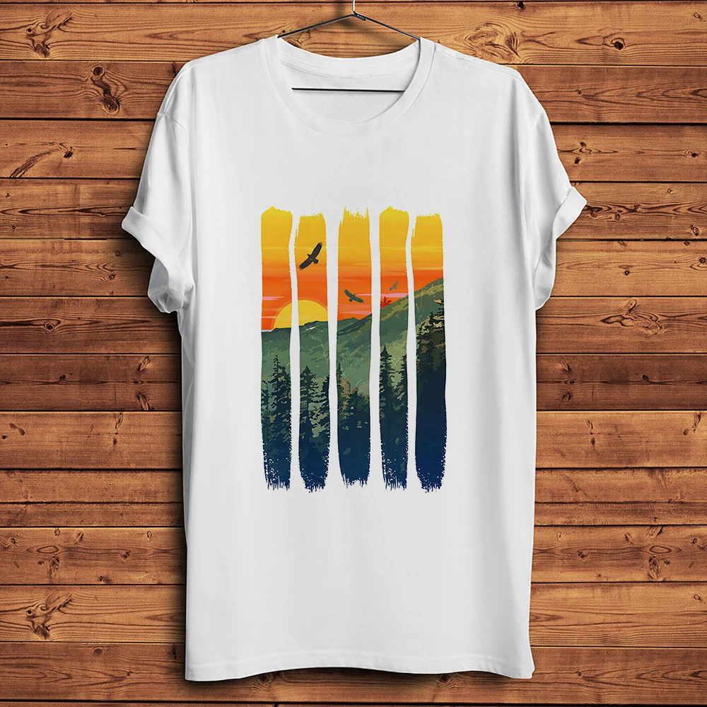 Eagles Soar on Sunset Mountain Funny Nature Style Tshirt Men,Homme Short Sleeve Casual Cool T-Shirt,unisex Tee Breathable Print