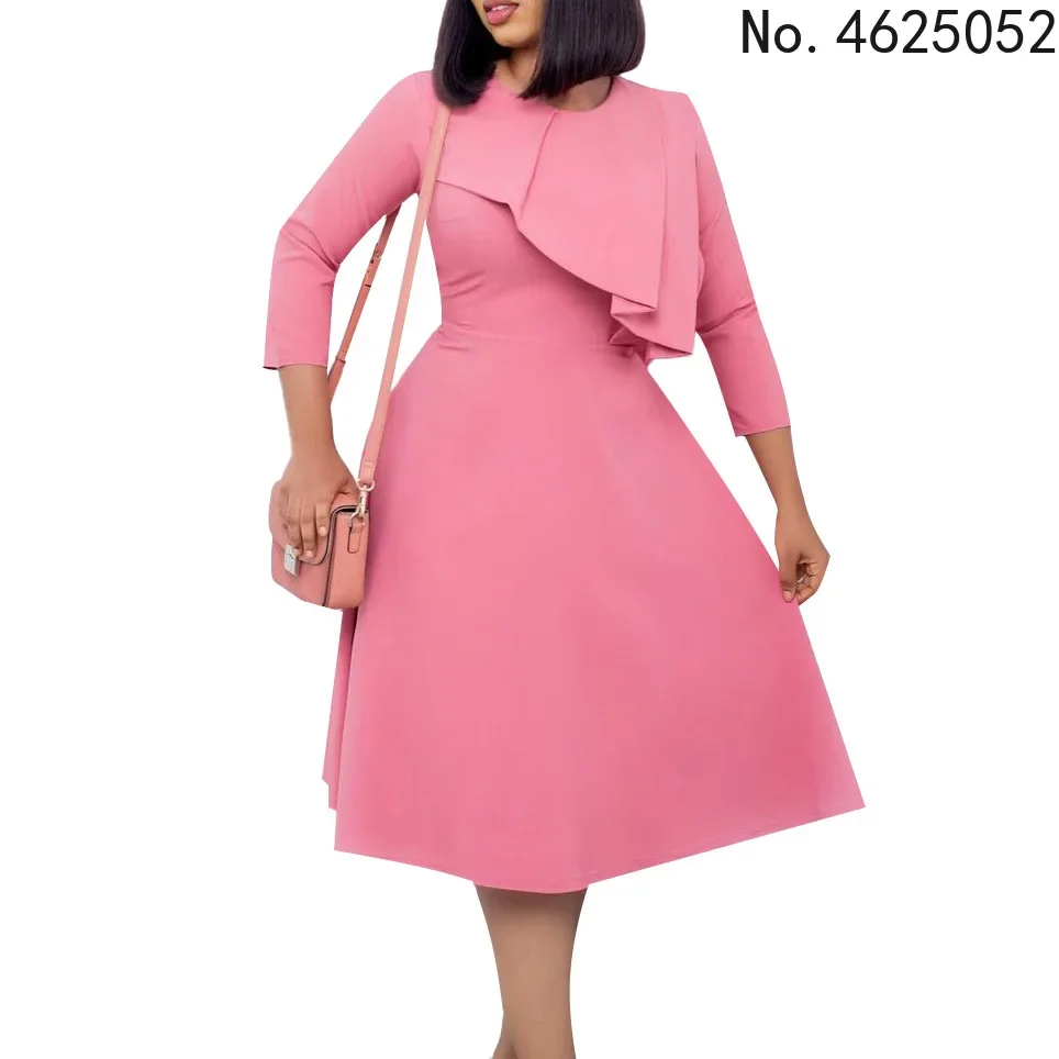 Robes Africaines pour Femmes, Printemps Automne, Col Rond, Polyester, Solide, Document, Longueur Genou, Vêtements Africains