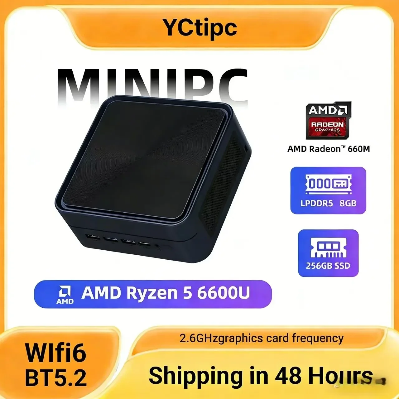 

Мини-ПК YCtipc с процессором AMD Ryzen 5 6600U, Windows 11, 8 ГБ LPDDR5, 256 ГБ SSD M.2 2280 NVME PCIE3.0, WIFI6, BT5.2, RJ45 1G LAN, игровой компьютер