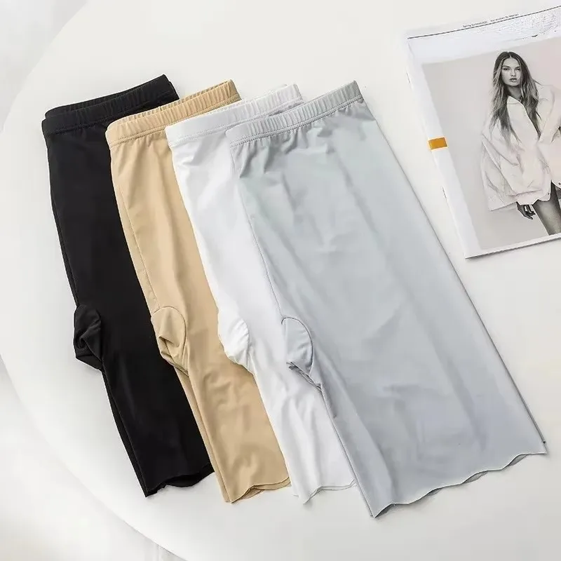 

Seamless Ice Silk Safety Short Pants Women Thin Plus Size High Waist Under Skirt Boxers Panties Anti Rub Thigh Safety Shorts