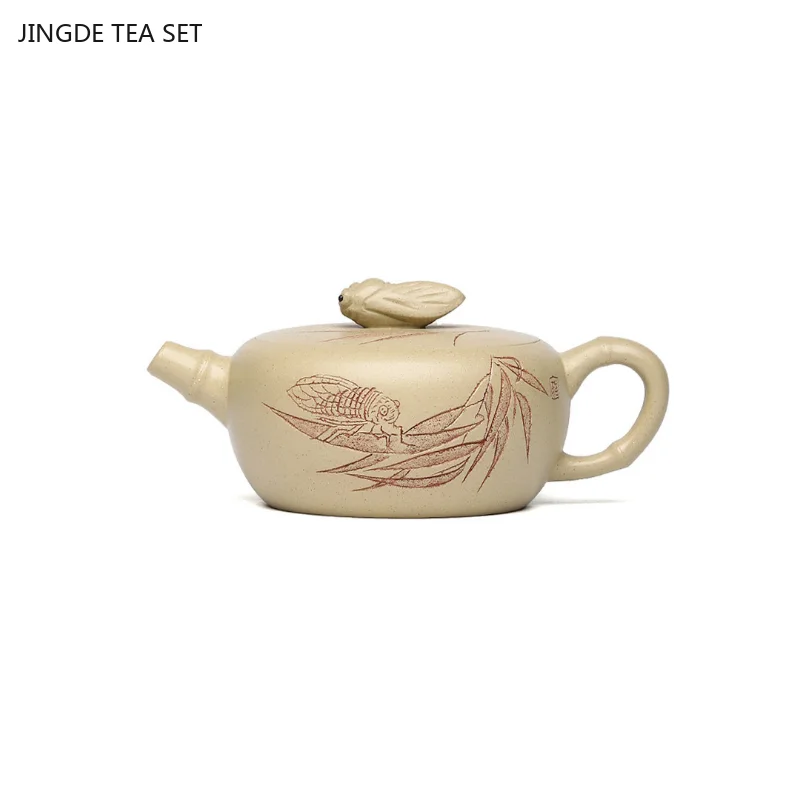 

13.1x5.6cm handmade purple clay teapot original mineral green mud cicada chirping high-end tea making pot Kung Fu tea set