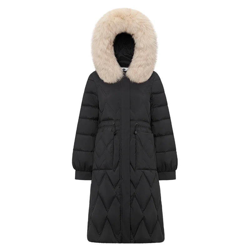 Chericom jaqueta feminina de inverno 2025 nova destacável pele de raposa capuz guarnição acolchoada padrão cintura cordão puffer casaco y269761y