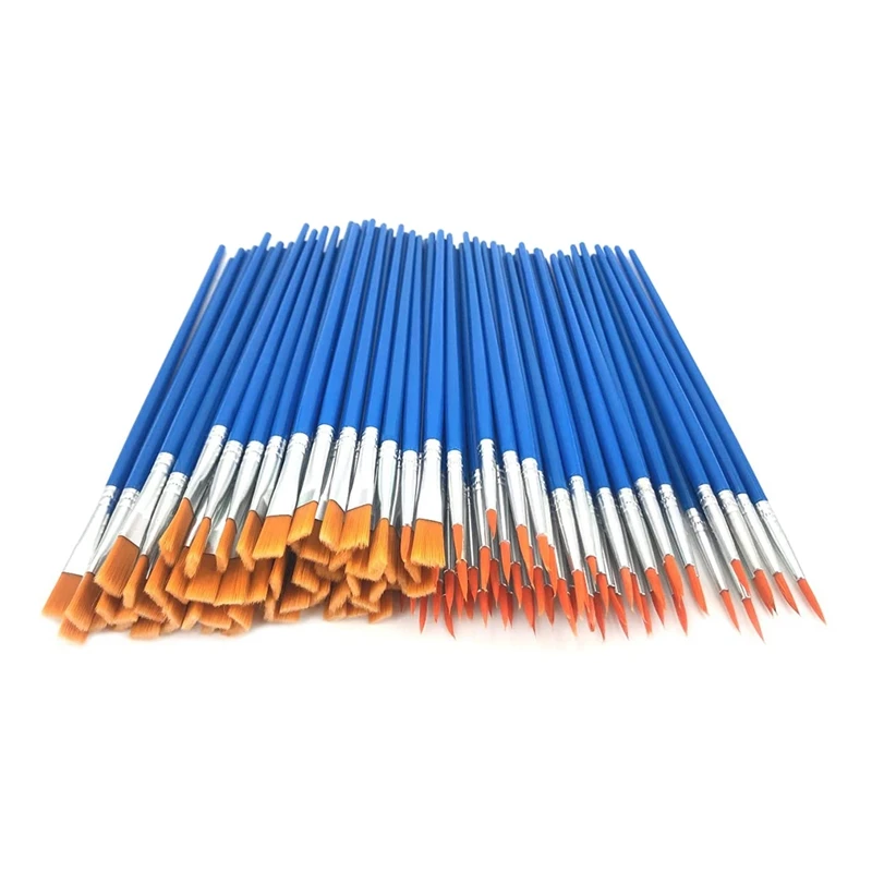 

120 Pcs Flat And Round Paint Brushes Set,Pointed Flat Nylon Hair Brushes For Acrylic Oil Watercolor Paint Party Painting