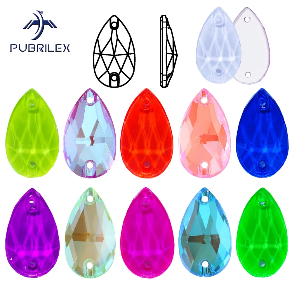 PUBRILEX Drop DIY Flat Back Sewn Neon Stones Glass Strass Sewing Crystal Rhinestones For Needlework Wedding Dresses Luxury 2025