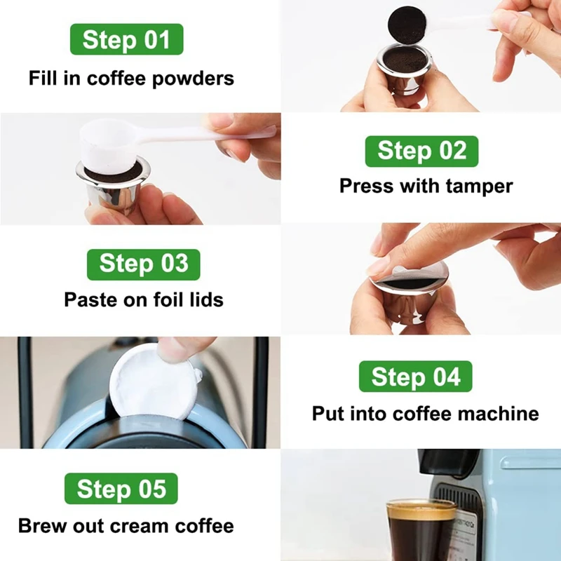 Reusable Capsules 6Pcs Refillable Espresso Pods Stainless Steel Coffee Pods Metal For Nespresso Line