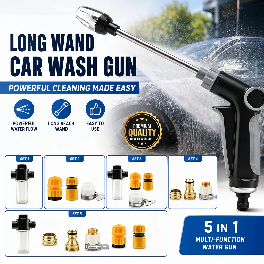 High-Pressure Car Wash Water Gun 360° Rotating Nozzle Foam Kettle Cleaning for Garden Flower Shower Auto Floor Stain Removal