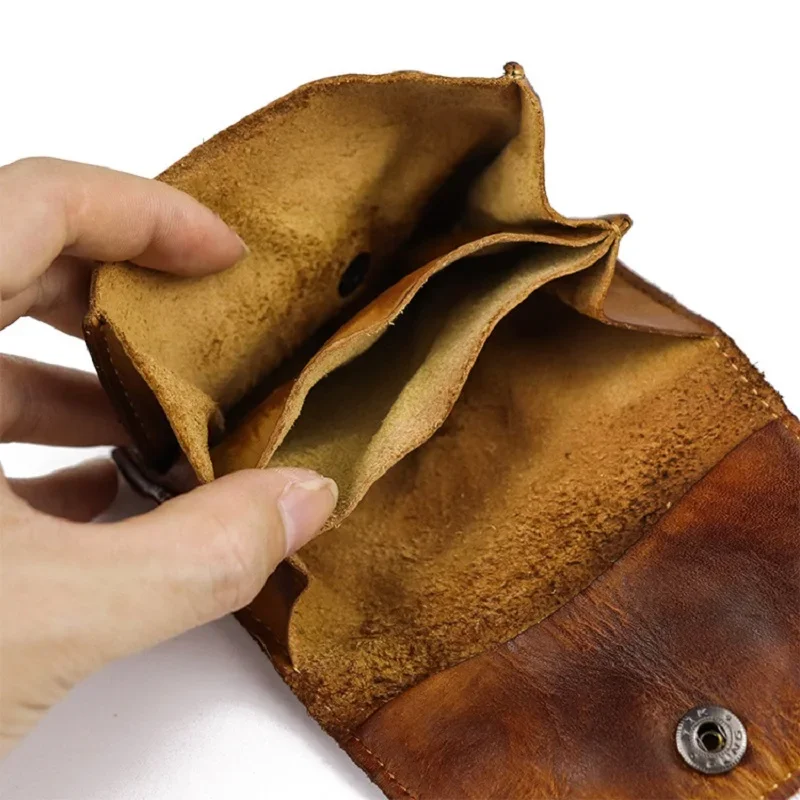 Bolsa de moedas de couro genuíno para homens das mulheres do vintage artesanal curto cartão de crédito caso bolsa com bolso de moeda pequena carteira fina masculino