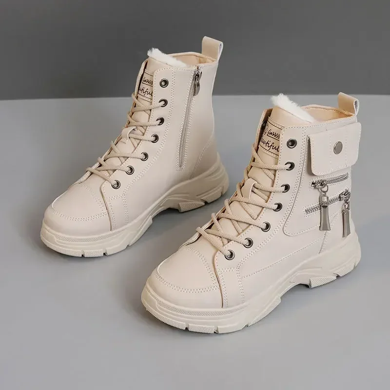 Nuevos botines de invierno a la moda para mujer, zapatos informales antideslizantes cálidos, botas de nieve para mujer, botas de moto con cremallera de alta calidad, gran oferta