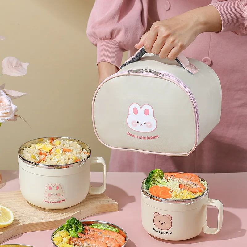 Lunch Bag Leather Bear Kids Large Capacity Bento Pouch for Children Thermal Insulated Cooler With Tableware Cup Tote Picnic Box