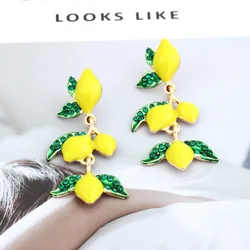 New Trendy Yellow Dripping Lemon Fruit Earrings Women's Exaggerated Cute Dangle Earrings Banquet Jewelry Accessories