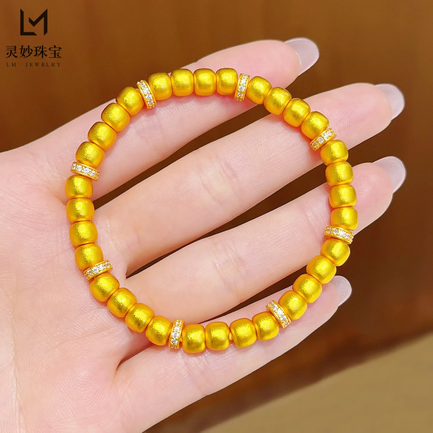 Elegant Cubic Zirconia Apple Round Bead Plain Bracelet Women 24K Gold AU999 Comfortable Attractive