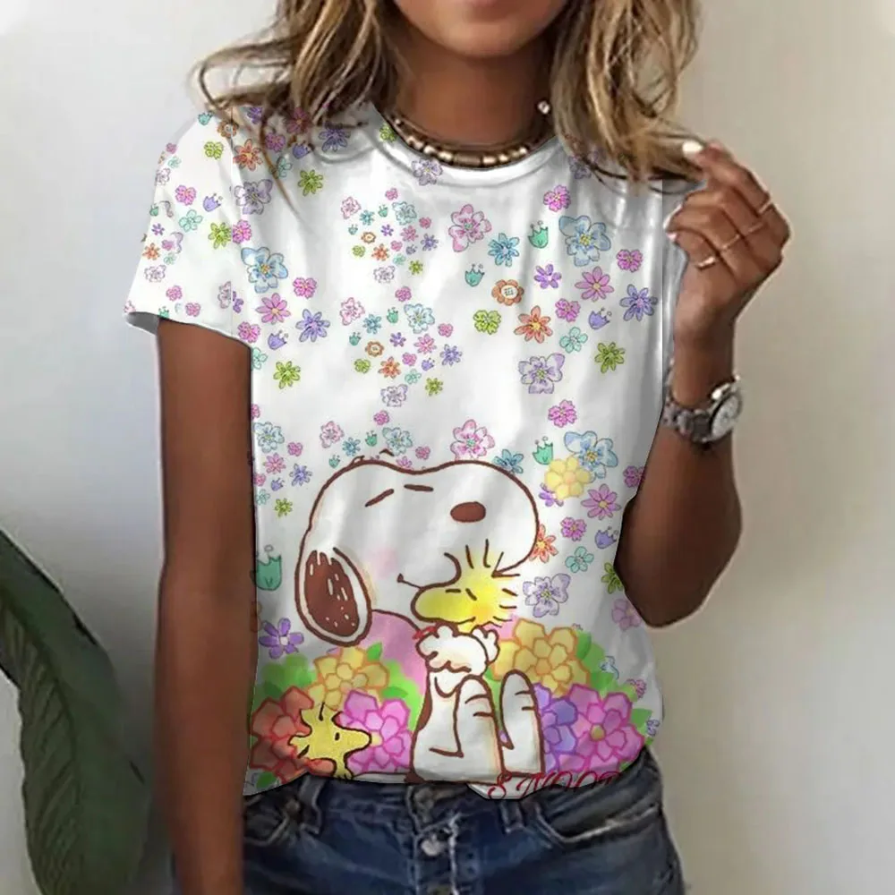 Snoopy T-Shirt Women Snoopy Print Cartoon Harajuku Feamle T shirts Casual Tops Short Sleeves Tees Women Clothing Y2K