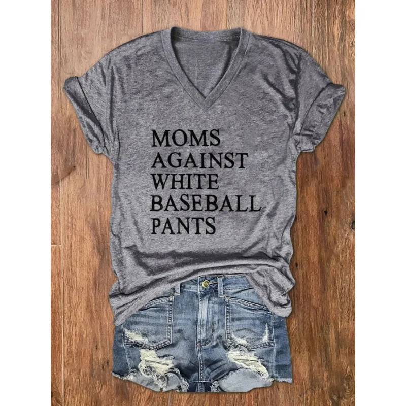 HOT Women's Baseball Print T-Shirts Summer V Neck Tops Short Sleeve Casual Tees