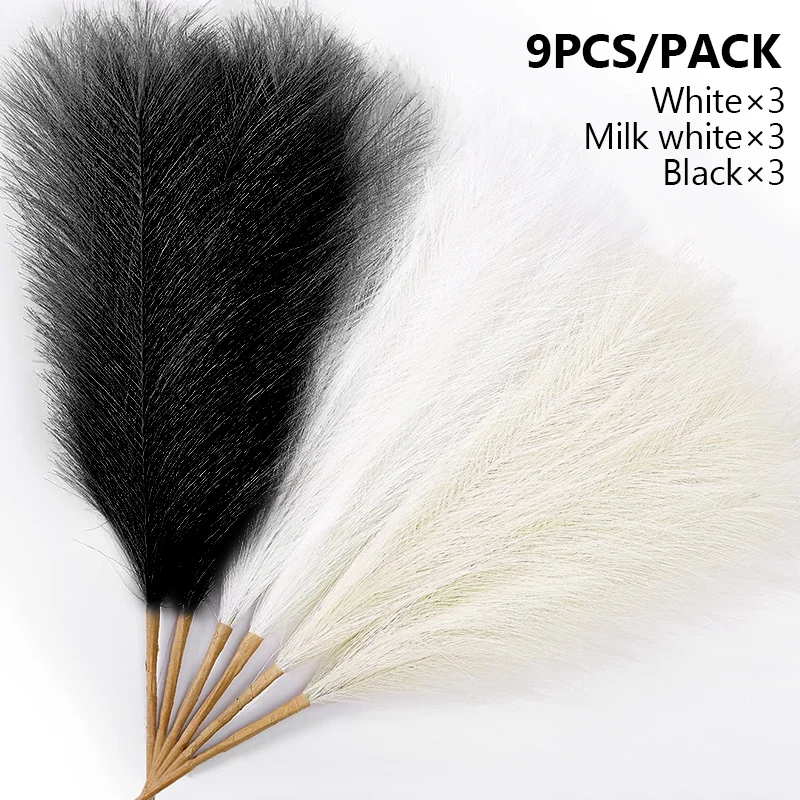 9pcs New Simulation Reed Grass Dogtail Grass Gradient Color Fluffy Pampas Plant Living Room Table Flower Arrangement Vase Nordic