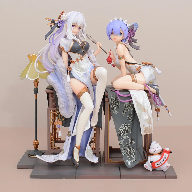 

Re:Zero Starting Life in Another World Rem & Emilia Chinese Cheongsam Anime Action Figure Ornament Boy Otaku Surprise Toys Gift
