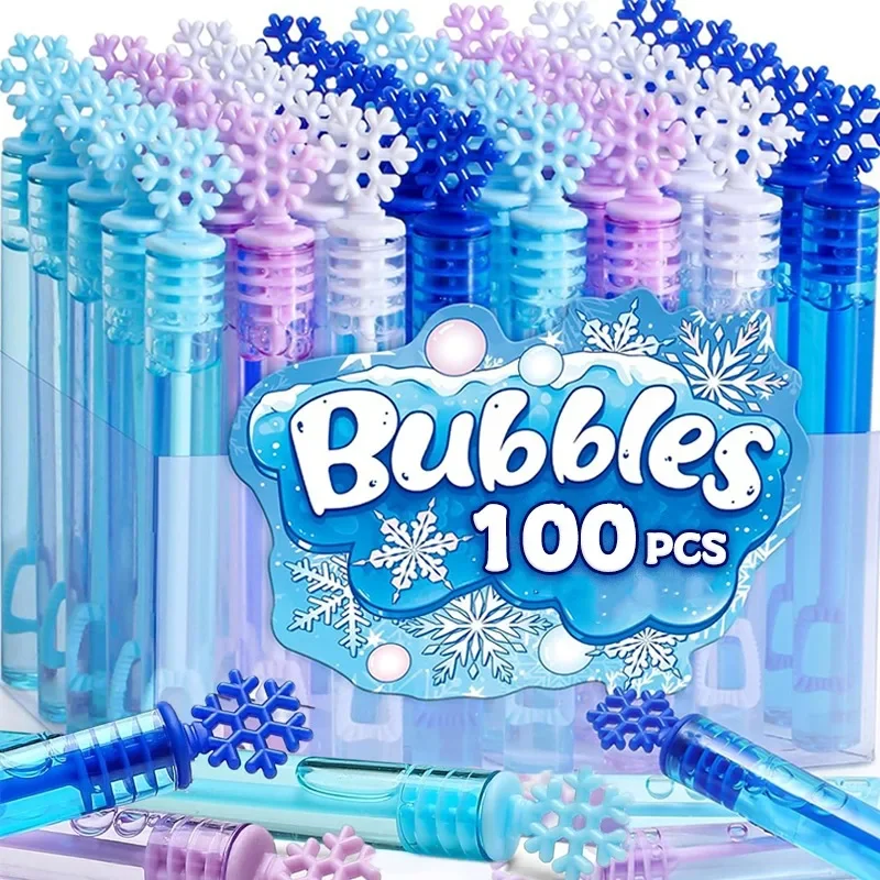 10/100 Uds. Tubo de burbujas de juguete, corona de copo de nieve, varita, tubo de jabón, botella vacía, decoración para fiesta de cumpleaños, boda, regalos de navidad