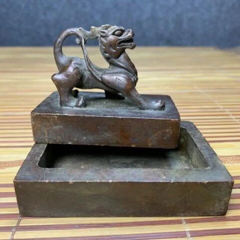 Antique collection copper solid seals Pixiu auspicious beast seals home study Desktop decorations stationery supply