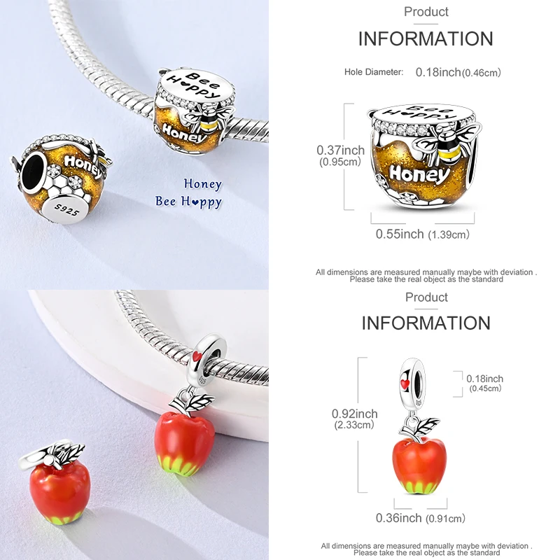 925 Sterling Silber Lebensmittel-Charm-Perlen Erdbeere Pilz Honig Kaffee Cocktail Gumball DIY Armband Halskette Geschenk für Frauen – Detail 14