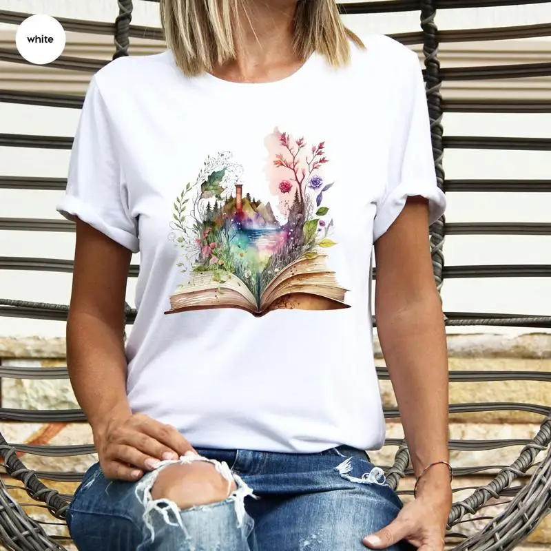 

Cute Reading T Shirt Floral Book Aesthetic for Women Librarian s Shirtnage Library