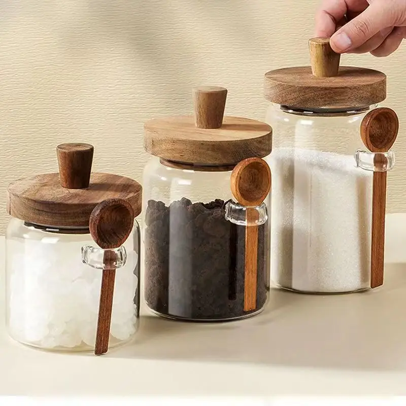 50 Pieces High Borosilicate Glass Honey Jars with Spoons Coffee Bean Storage Container Moisture-Proof Seasoning Grain Bottle