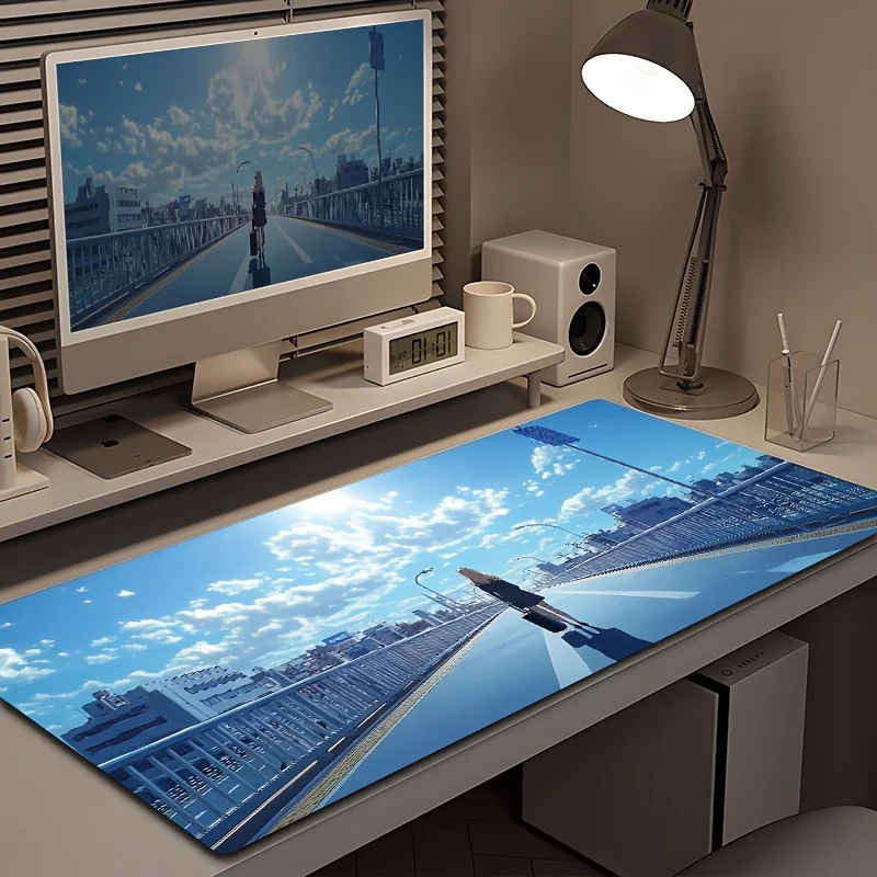 

1pc Creative Urban, Scenic Design Desk Pad & Mouse Pad - High-Definition Print, Non-Slip Rubber Bottom, Reinforced Stitched Edge