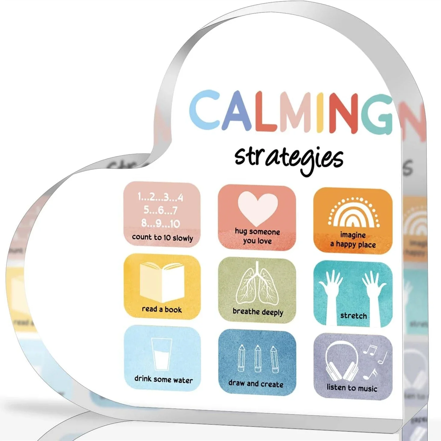 Mental Health Awareness Gifts, School Counselor Gifts, Calming Strategies Heart Shaped Acrylic Plaque Kids Emotional Regulation Desk Decor