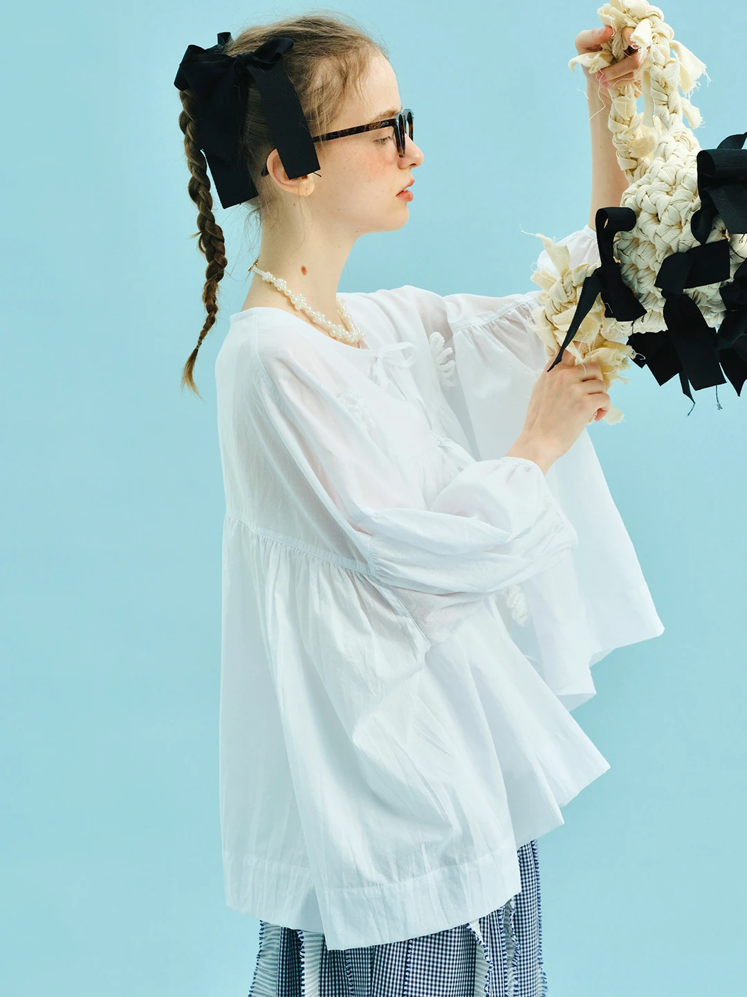 Shirt imakokoni 2025 summer commuting small fresh artistic cotton loose drawstring cardigan top 255058